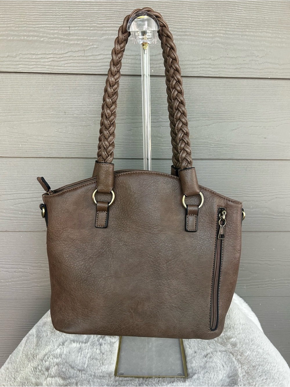 Jessie & James Bella concealed carry tote in brown featuring braided handles